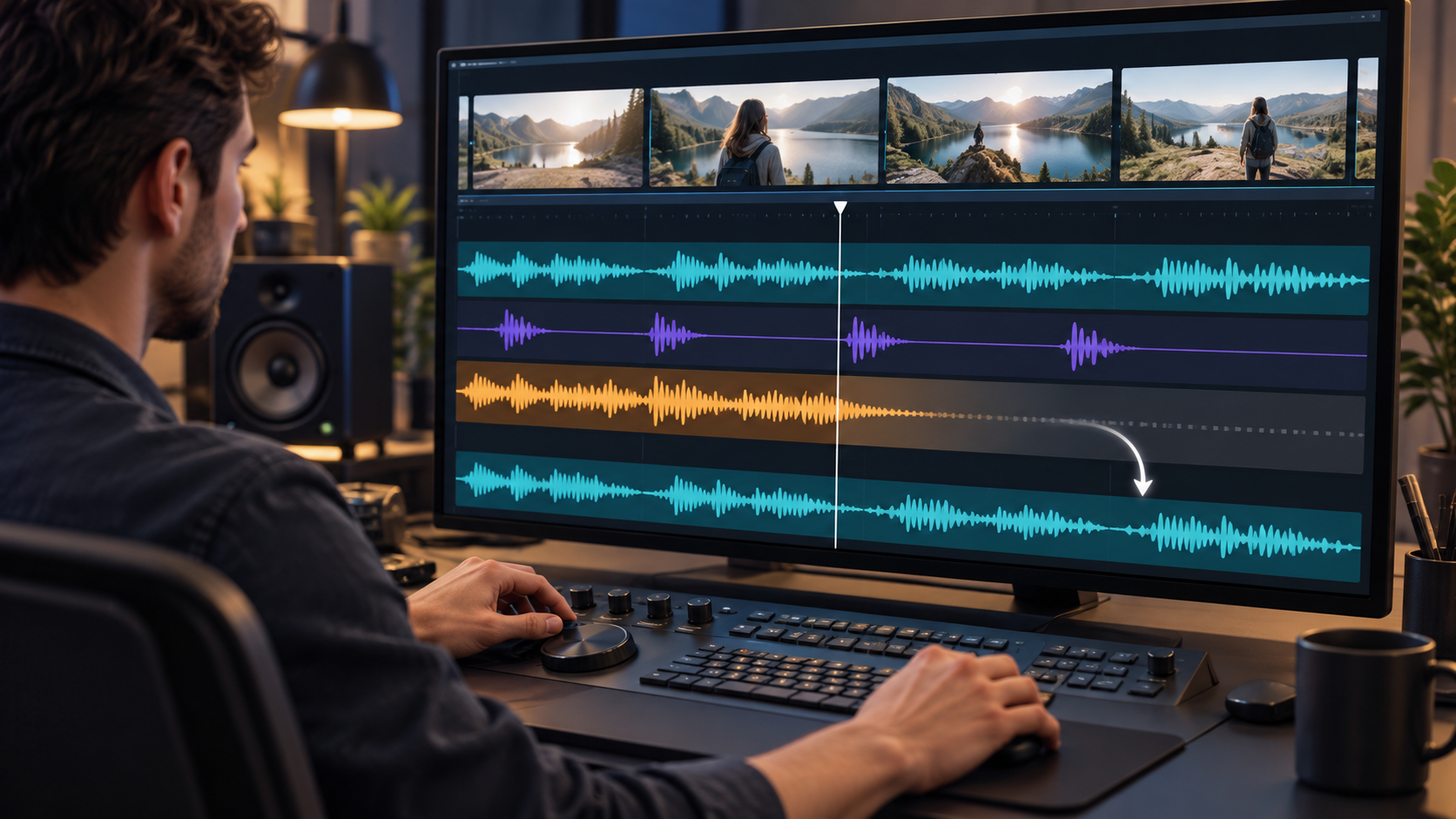 Video editor replacing a music-heavy audio track while preserving the original MP4 picture stream